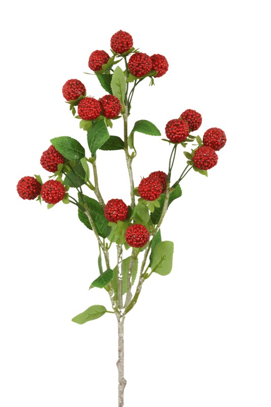 Faux Raspberry Stem 60cm- Artificial Spray Red