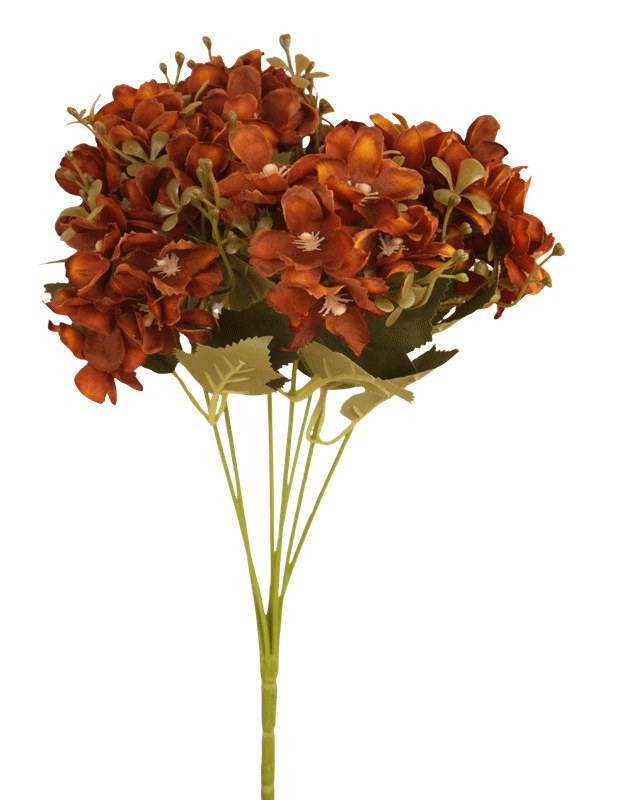 Artificial Mini Hydrangea Bunch Burnt Orange 33cm
