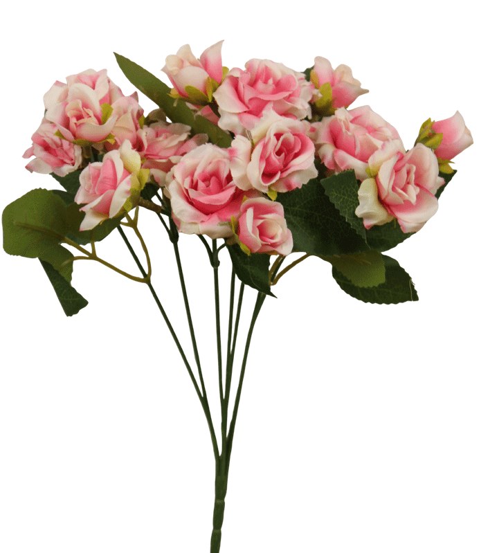 Artificial Mini Rose Bunch 29cm Pink/ Cream