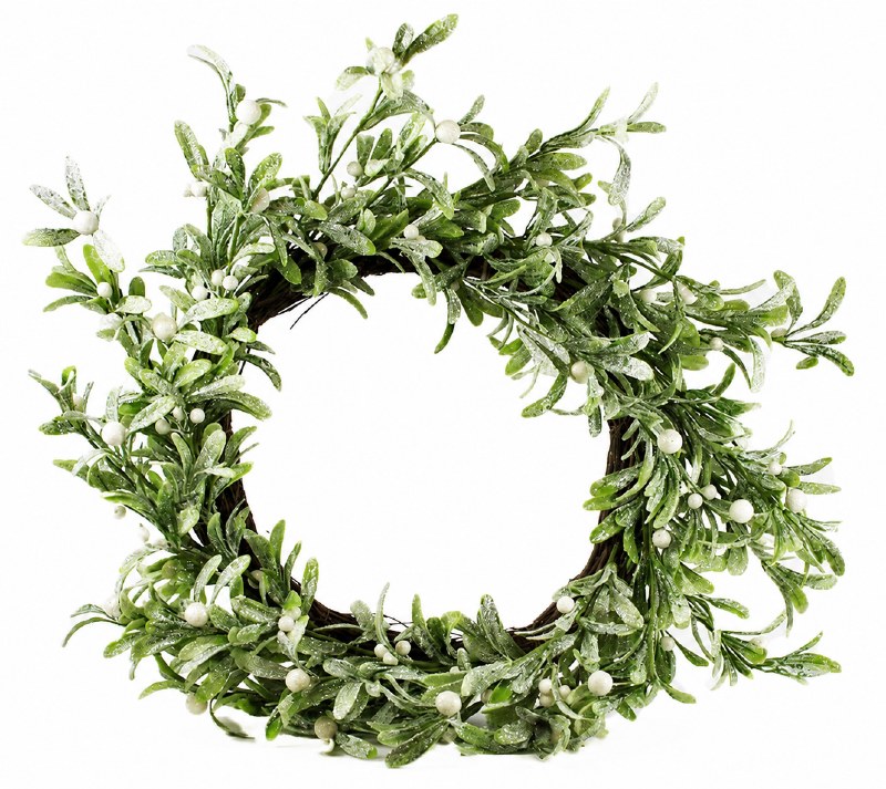Artificial Mistletoe Frosted Glitter Wreath 24"