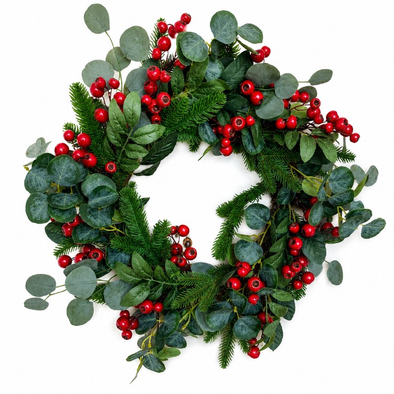 Large Eucalyptus Red Berry Door Wreath 24"