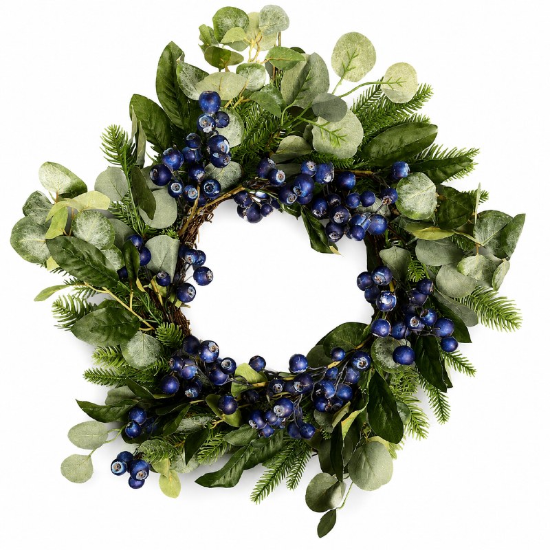 Faux Christmas Eucalyptus & Blueberry Door Wreath