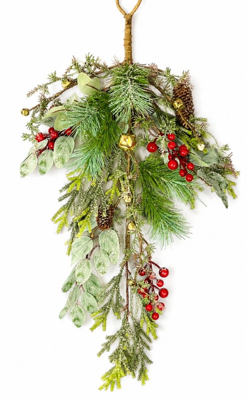 Faux Berry & Bell Christmas Tear Drop 28"