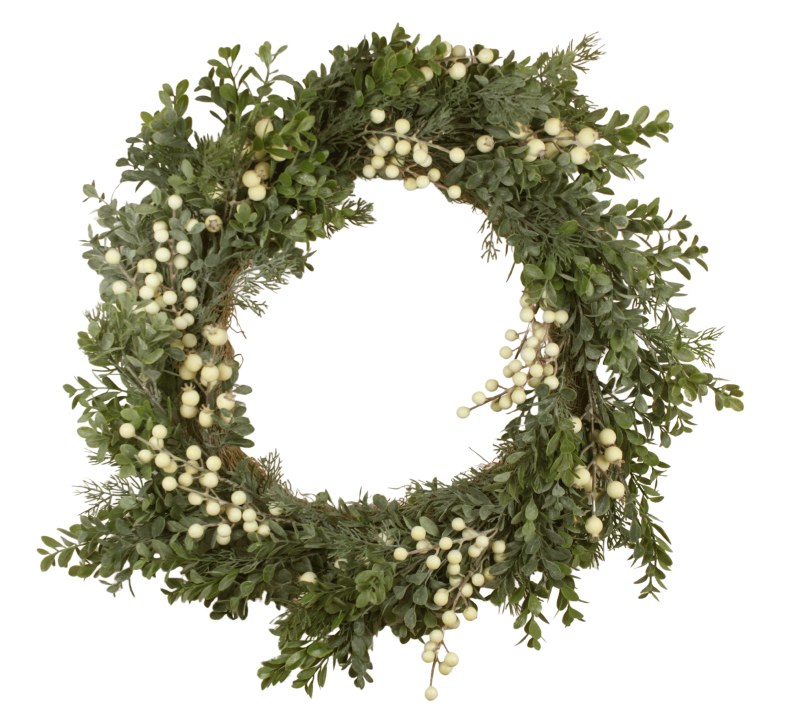 Picture of Artificial Boxwood Wreath Frosted White Berry 24"