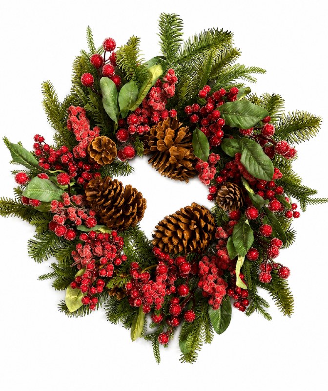 Frosted Red Berry Spruce Door Wreath 22"