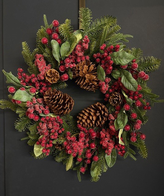 Picture of Frosted Red Berry Spruce Door Wreath 22"