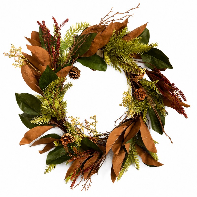 Faux Magnolia leaf Wreath 24"