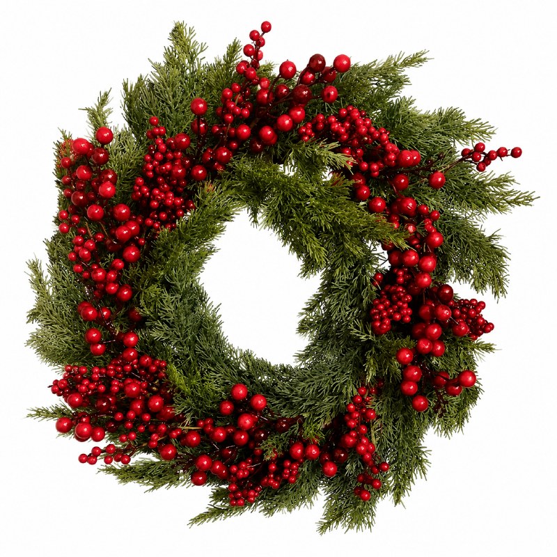 Faux Berry Spruce Wreath 26"