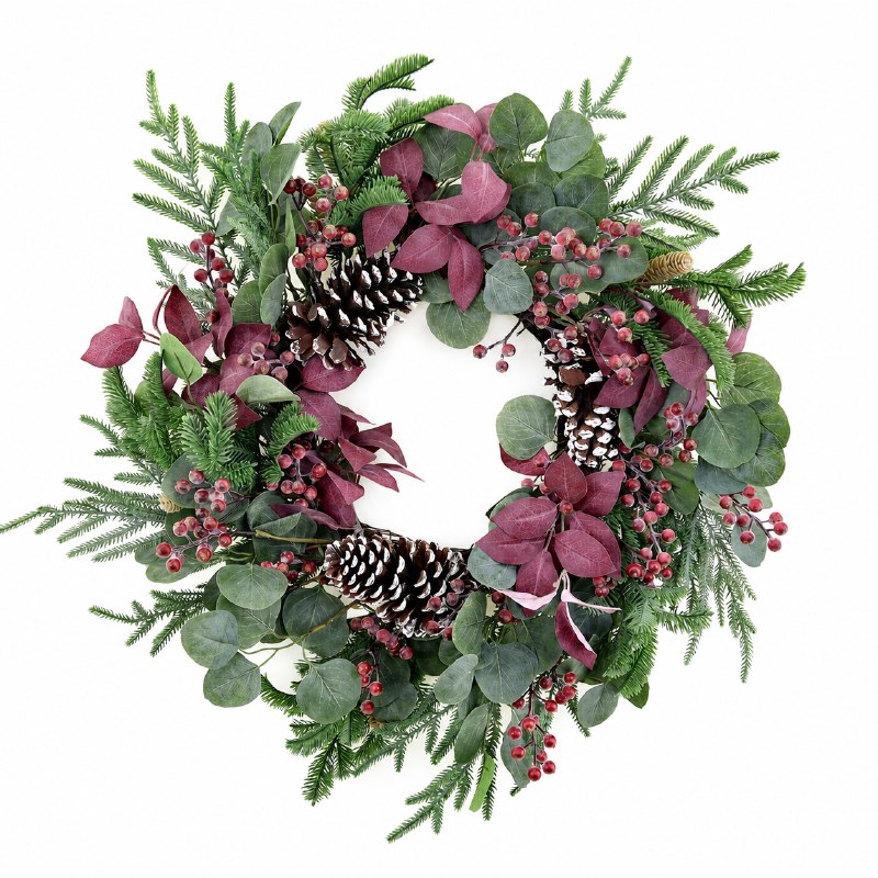 Christmas Burgundy Pine Door Wreath 22"