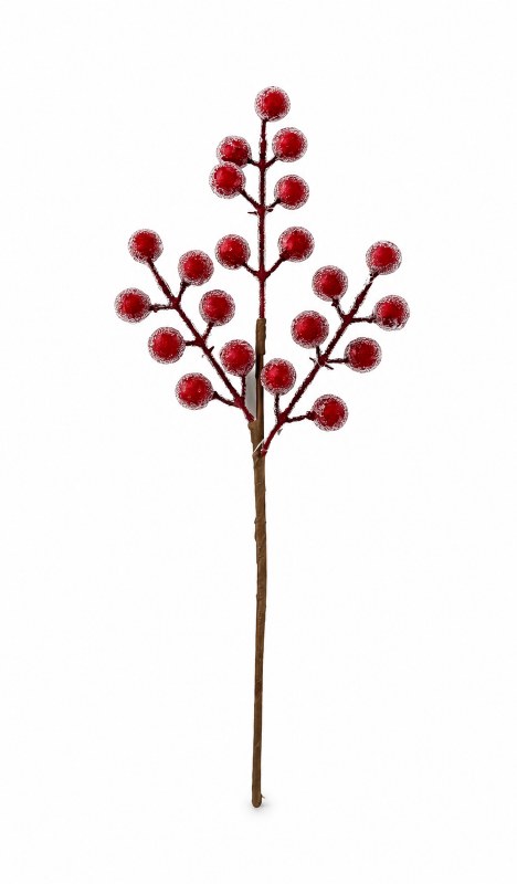 Christmas Red Berry Stem Frosted 12"