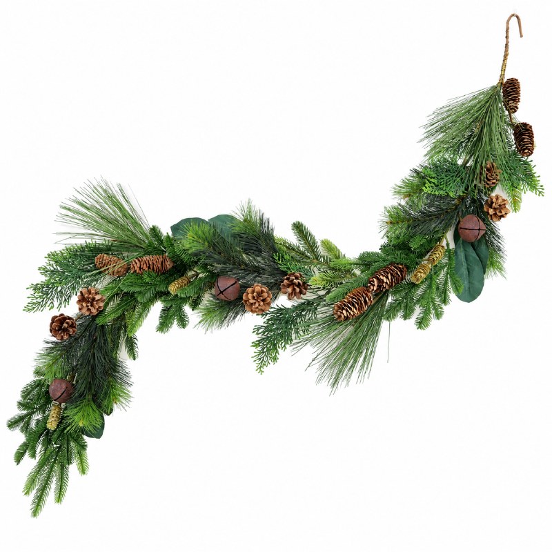 Faux Spruce Garland W/ Eucalyptus Pine Cone & Bells 5ft