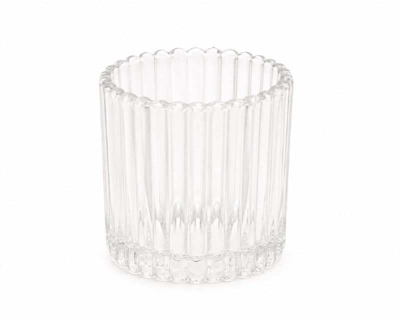 Clear Glass Ribbed Tea light holder 8.2x9x8.5cm