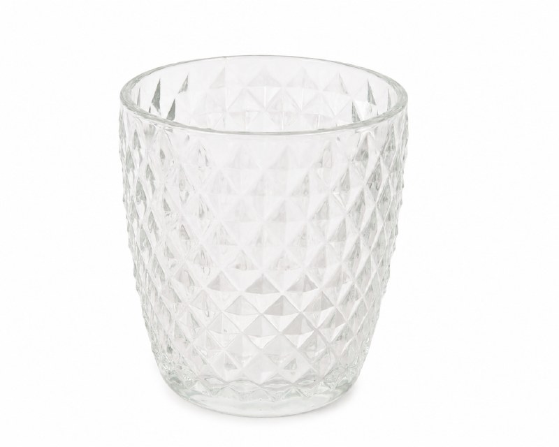 Clear Diamond Cut Glass Tea light Holder 9cmx6.4cm