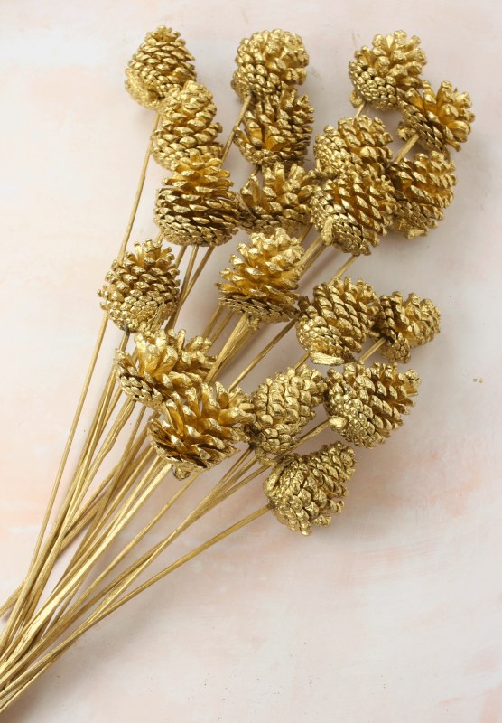 Pine Cone On Stem Gold x 20pcs 55cm Approx