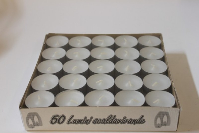 50 white small long burning tealights