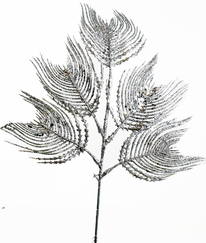Christmas Leaves Glitter Silver 36cm