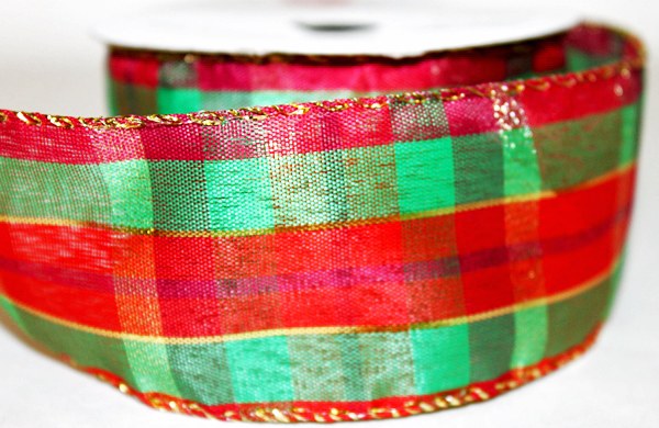 Christmas tartan ribbon with wired edge 2.5" x 10yards
