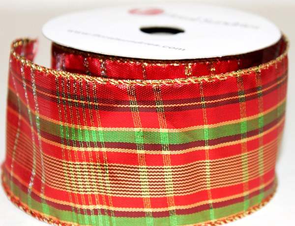 Picture of Christmas wired edge tartan ribbon 2.5" x 10yards
