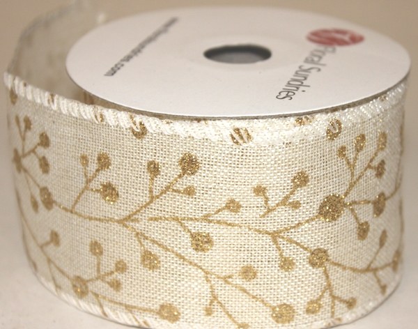 Cream hessian ribbon with gold glitter 2.5" x 10yards