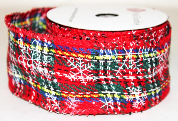 Picture of Red tartan ribbon with snowflake 2.5" x 10yards