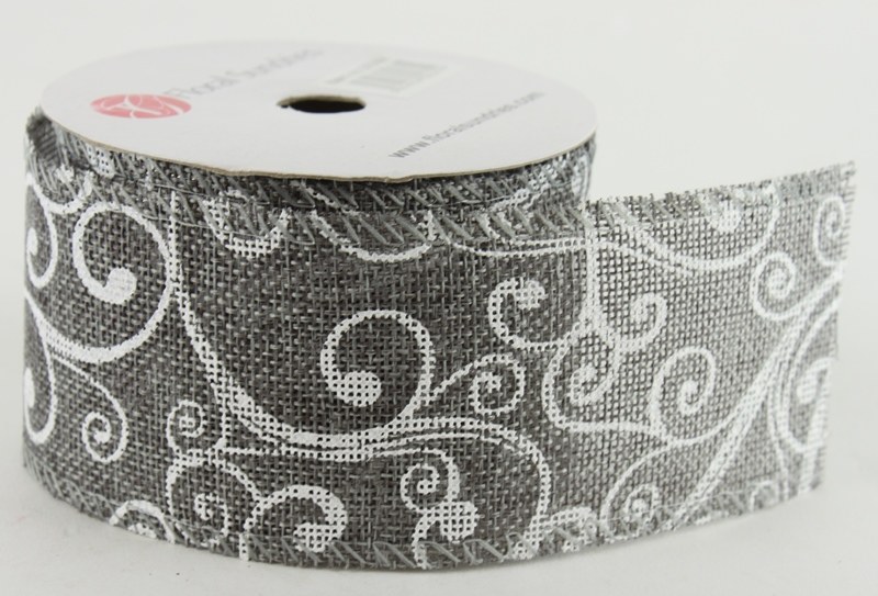 Christmas Ribbon Wired Edge Grey 2.5" x 10 Yards