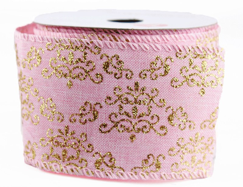 Christmas Ribbon Wired Edge 2.5" x 10 Yards Pink
