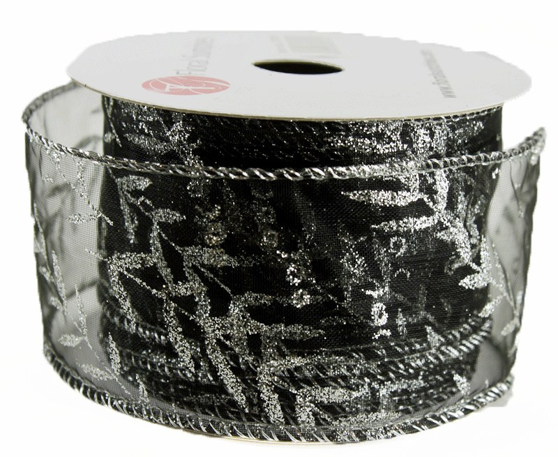 Picture of Ribbon Wired Edge Black/ Silver 2.5" x 10 Yards