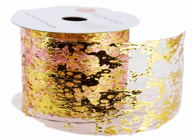 Picture of Ribbon 2.5" x 10 Yards Pink/ Gold