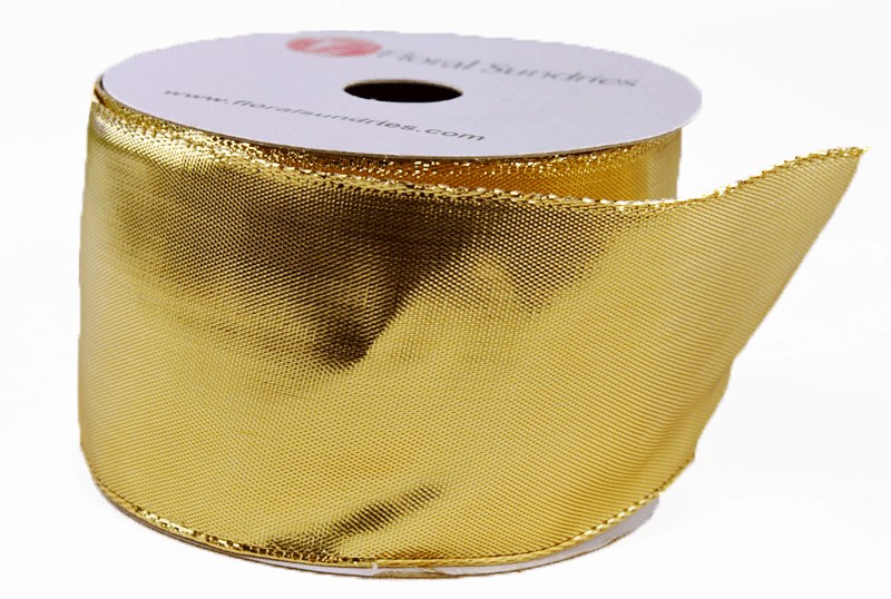 Metallic Wired Edge Ribbon Gold 2.5" x 10 Yards