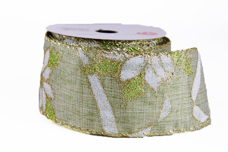 Picture of Christmas Ribbon Poinsettia Wired Edge 2.5" x 10Yards