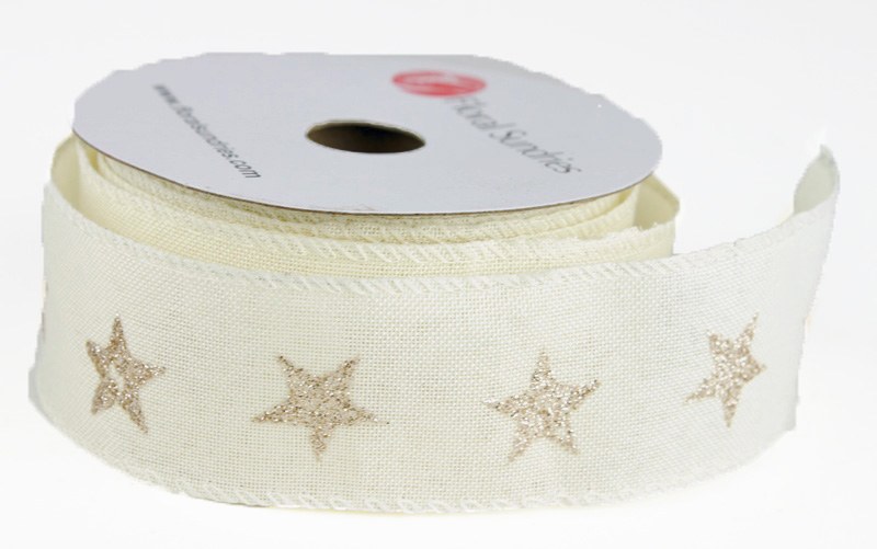 Cream Star Christmas Ribbon Wired Edge 4cm x 10Yards
