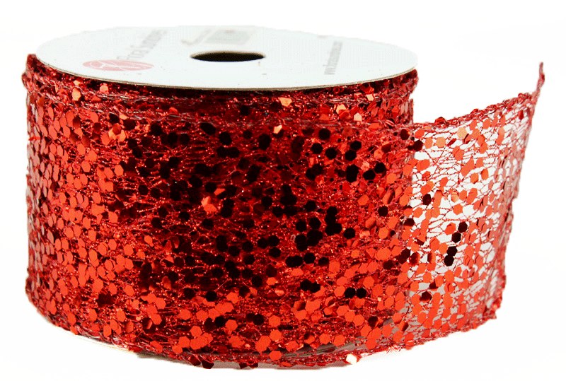 Glitter Sequin Ribbon 2.5 x 10 Yards Red