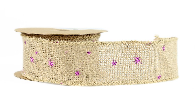 Hessian Ribbon Roll With Purple Glitter 10yards x 5cm