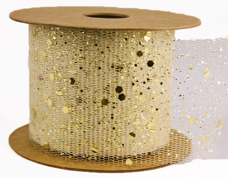 Picture of Glitter Ribbon Champagne 5cm x 10 Yards