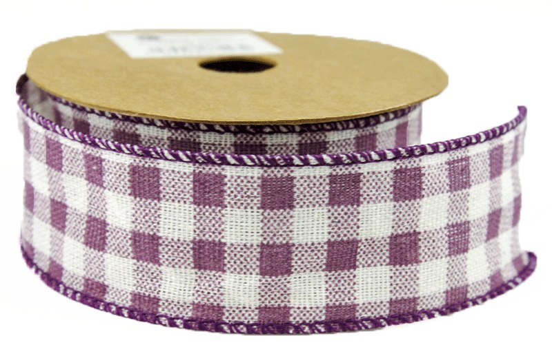 Ribbon Gingham Wired Edge 4cm x 10Yards Lilac