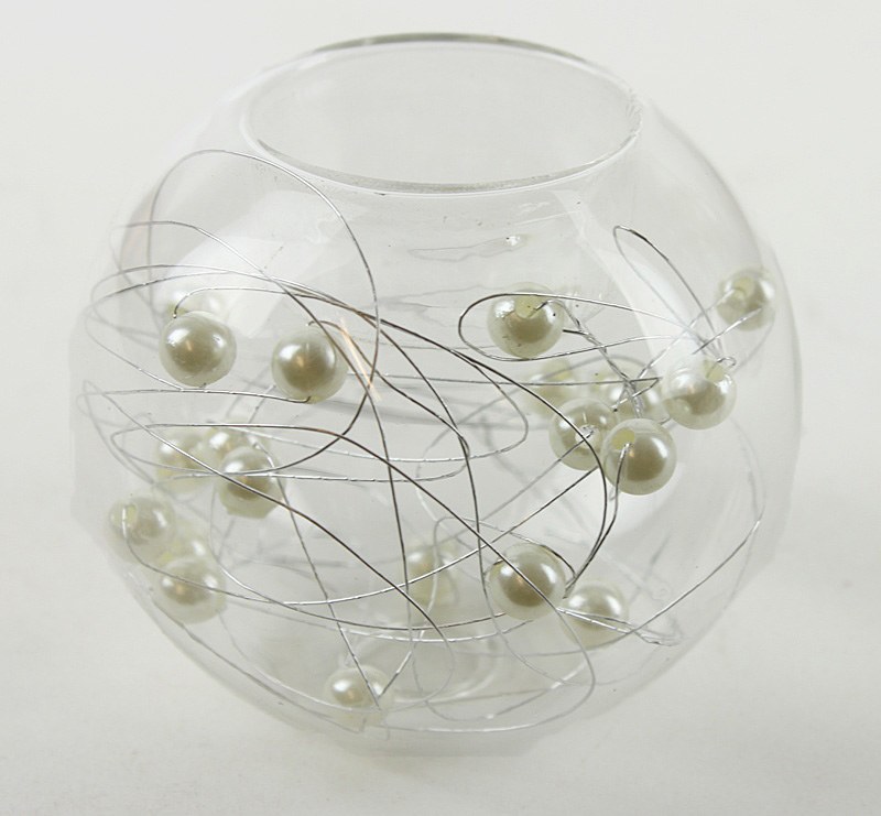 Glass tealight with pearl bead 8cm x 1