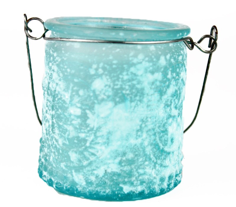 Blue frosted hanging tealight holder