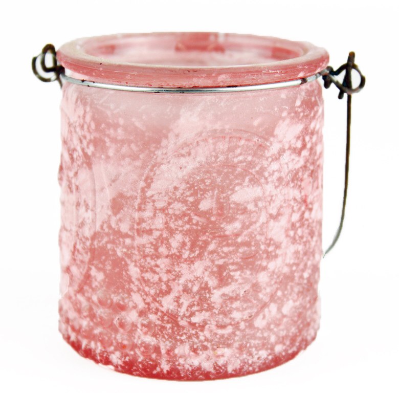 Pink Frosted Hanging Tea Light Holder
