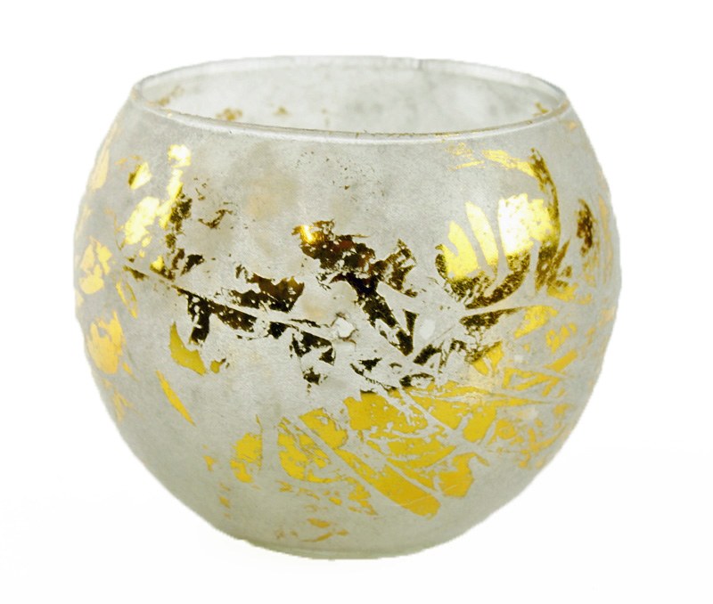 Picture of Round Grey/ Gold Frosted Tea Light holder 9cm