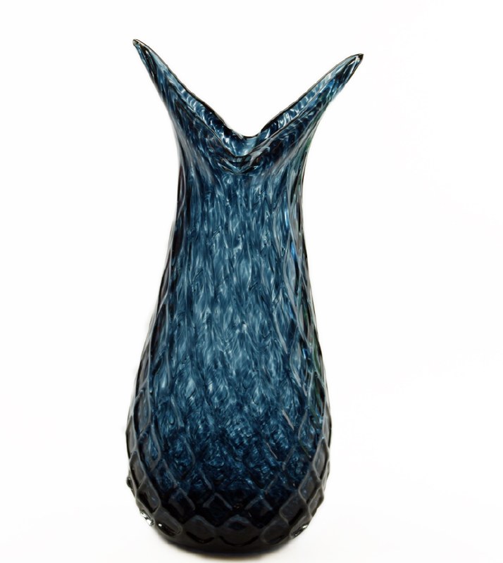 Hand Blown Navy Glass Vase 33cm