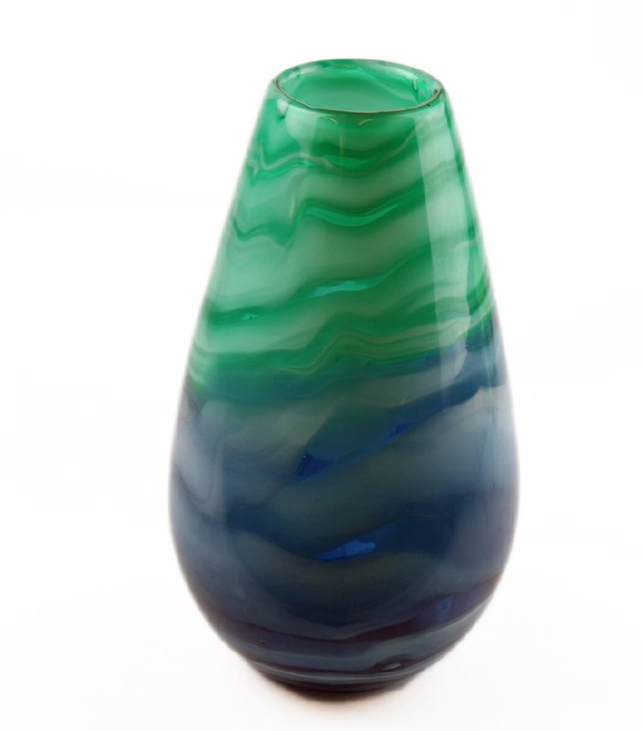 Glass Vase Handblown Green/ Blue 26cm