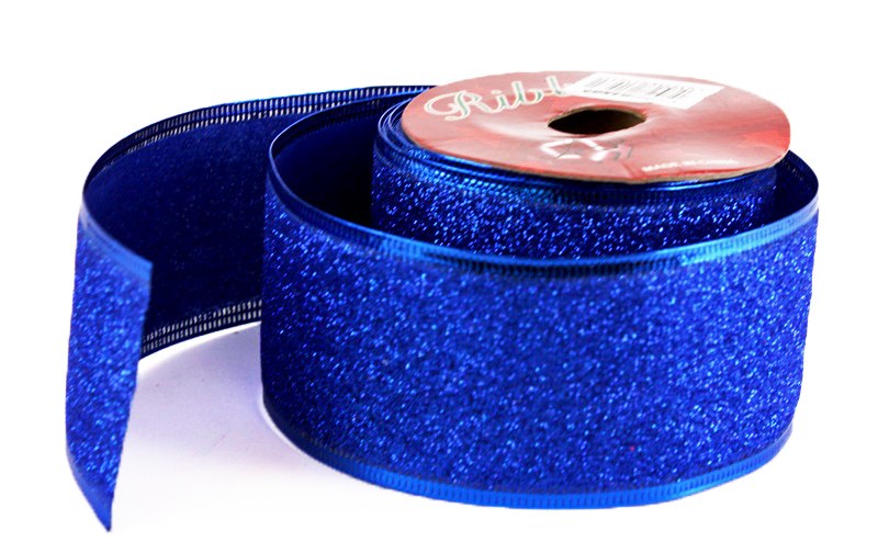 Picture of Glitter Ribbon Blue Wired Edge 5cm x 10Yards