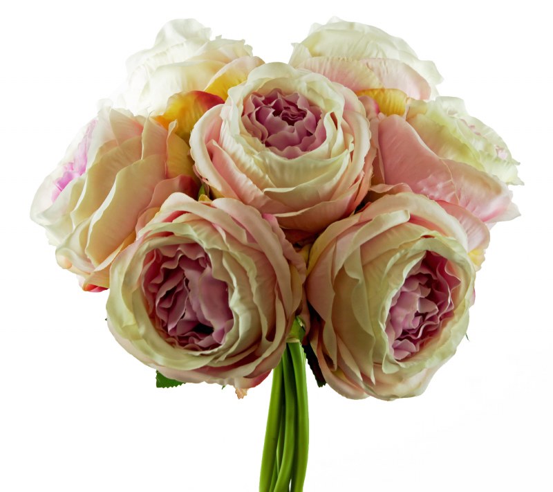 Artificial  Rose Bunch Large x 7 Stems Ivory/ Pink