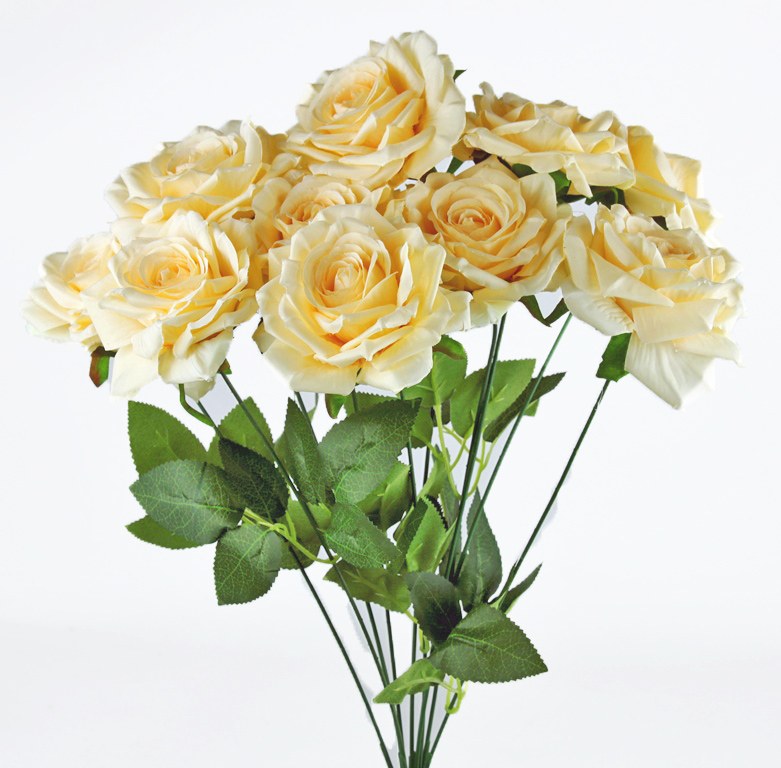Artificial Rose Bunch x 10 Heads Pale Lemon