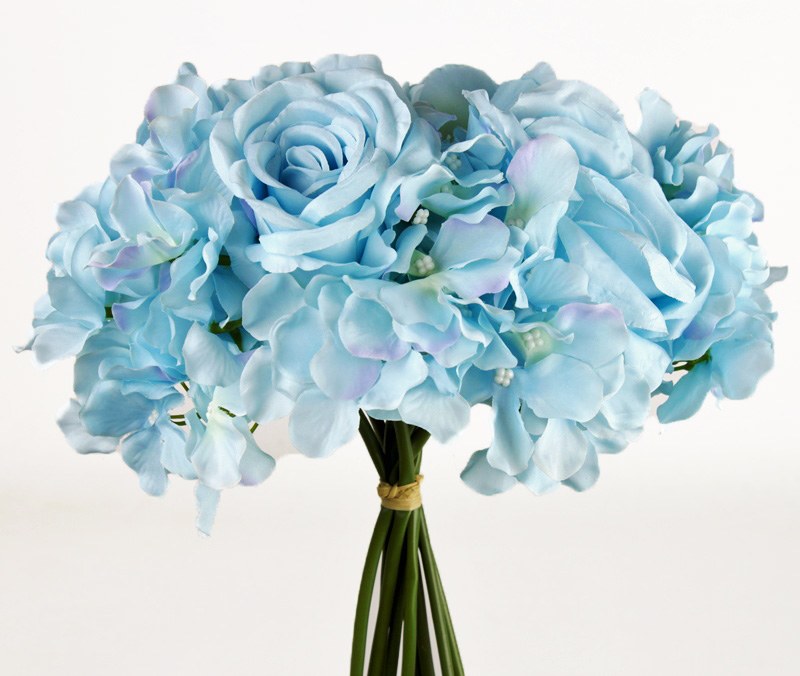 Artificial Rose & Hydrangea Bunch Blue
