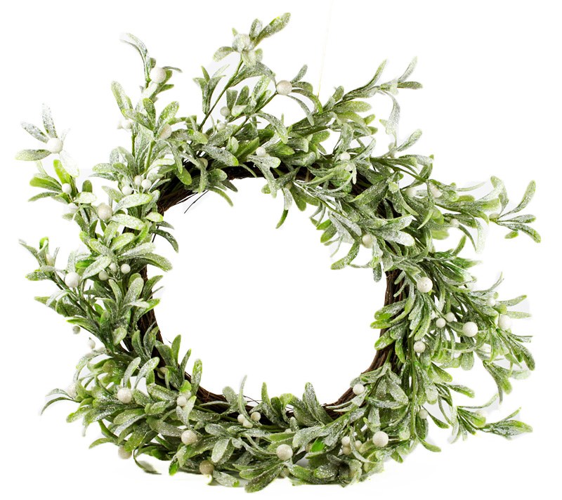 Artificial Mistletoe Frosted Glitter Wreath 24"