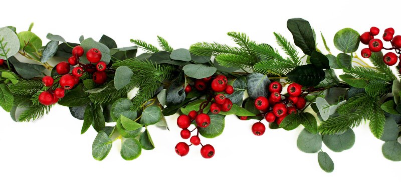 Faux Christmas Eucalyptus, Pine & Red Rosehip Berry Garland 5ft