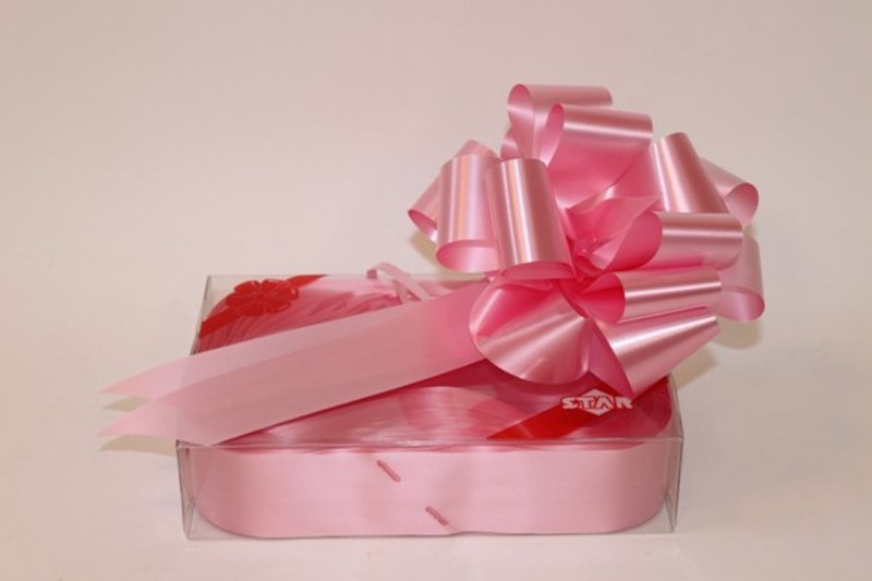 Box of 20 50mm baby pink ribbon pullbows-P12