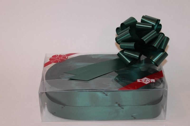 Box of 30 hunter green 31mm ribbon pullbows P126