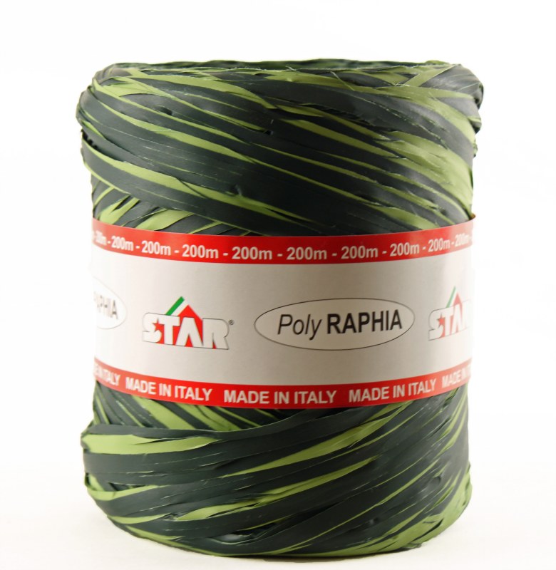 Poly raphia ribbon green/lime 200m